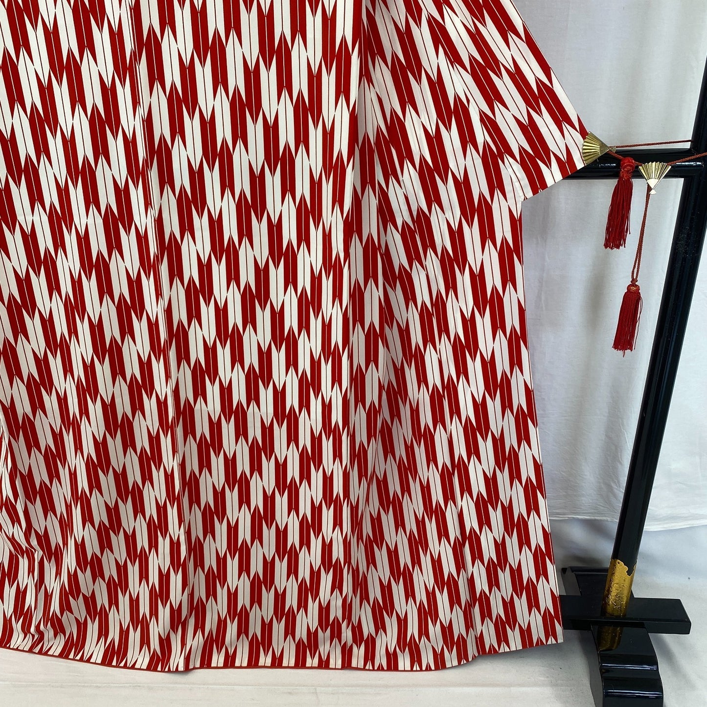 Japanese Vintage Kimono Cotton Red Komon Traditional Authentic Length 63 in22