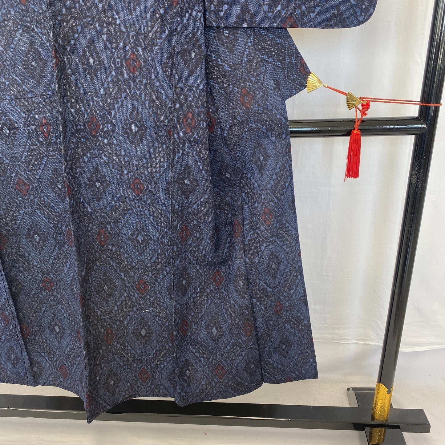 Japanese Vintage Kimono Silk Navy No Lining Oshima Tumugi Traditional Length57in22