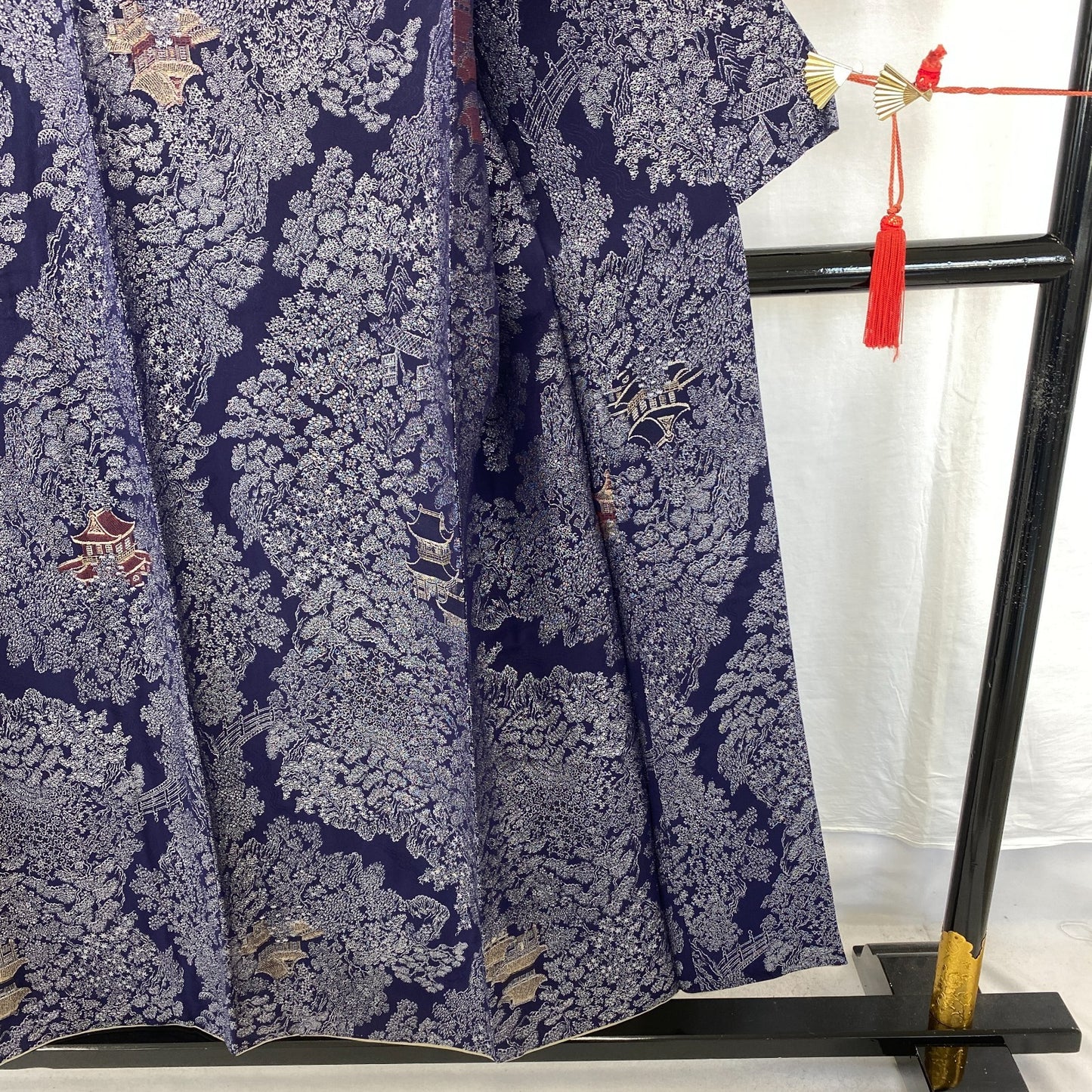 Japanese Vintage Kimono Silk Navy Komon Traditional Authentic Length 59 in22