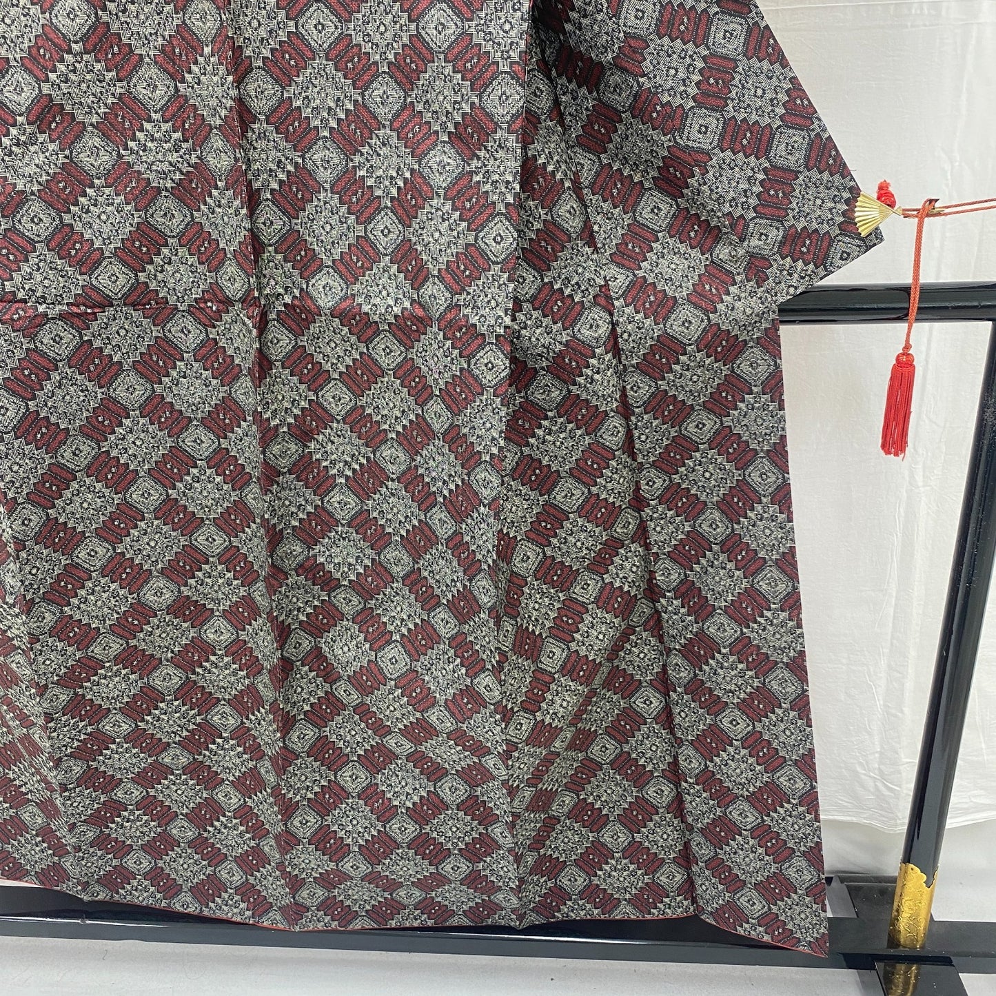 Japanese Vintage Kimono Silk Gray Oshima Traditional Authentic Length 59in22