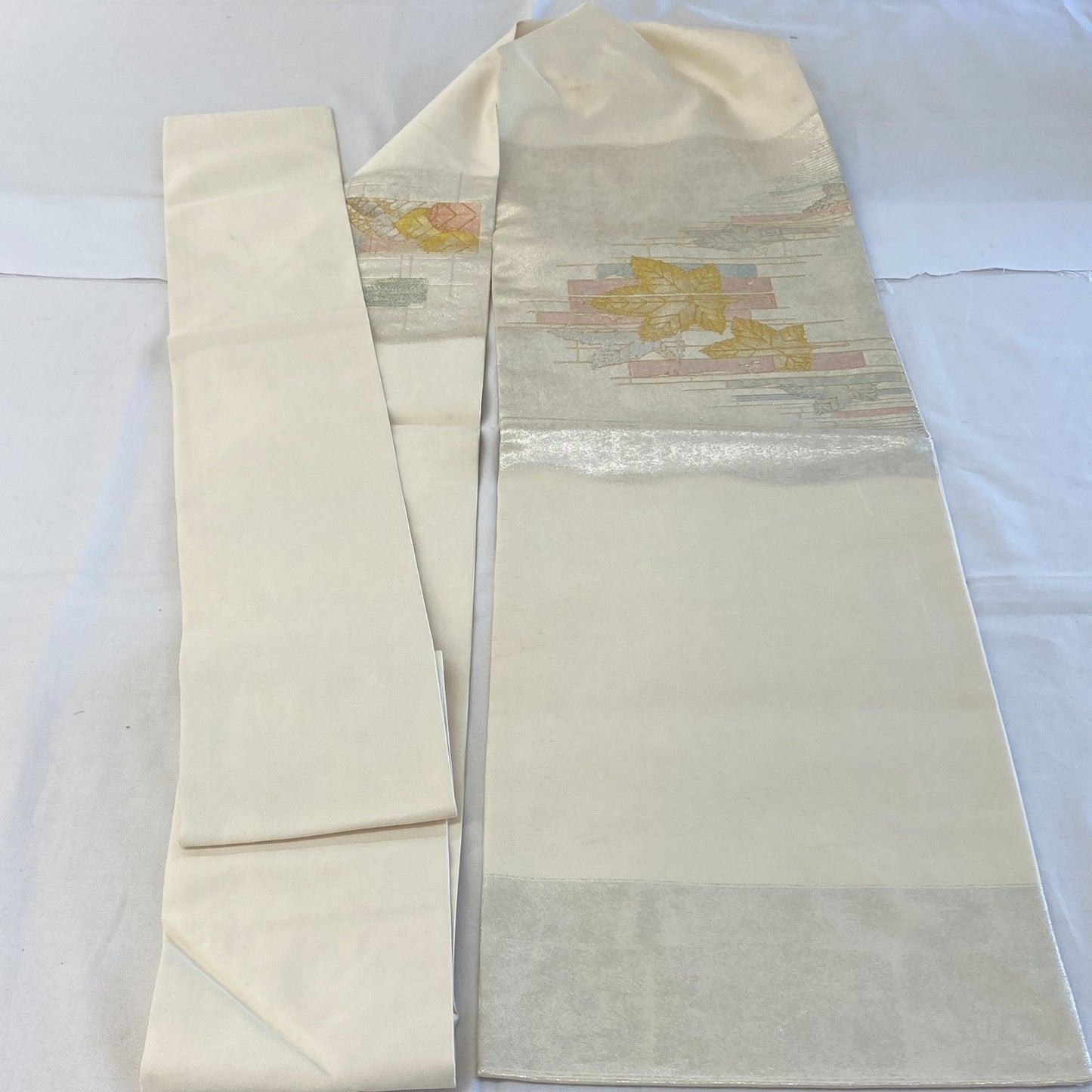Japanese Vintage Kimono Nagoya Obi Polyester Silver Traditional Drit 144x 11 in23