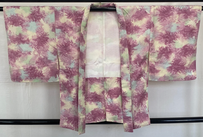 Japanese Vintage Kimono Haori Jacket Polyester Purple Traditional Authentic 31in0