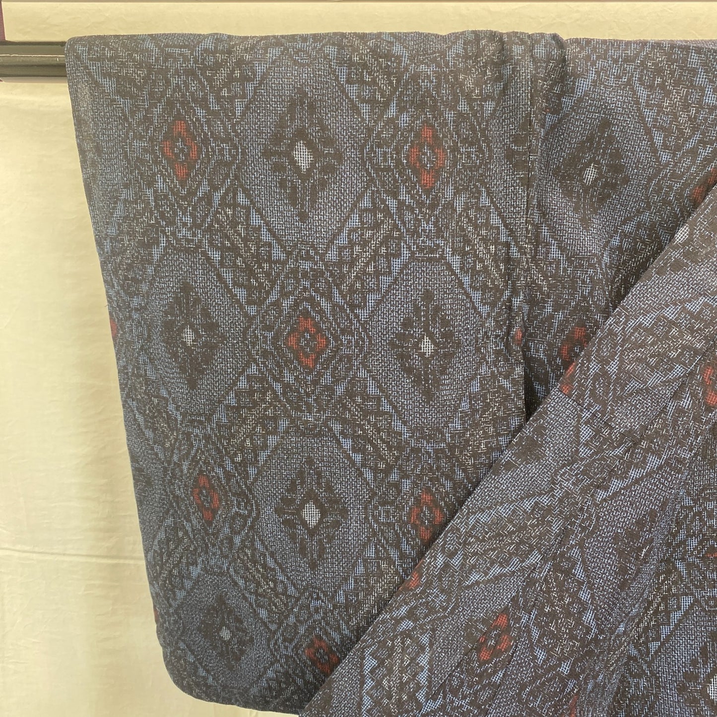 Japanese Vintage Kimono Silk Navy No Lining Oshima Tumugi Traditional Length57in4