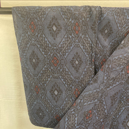 Japanese Vintage Kimono Silk Navy No Lining Oshima Tumugi Traditional Length57in4