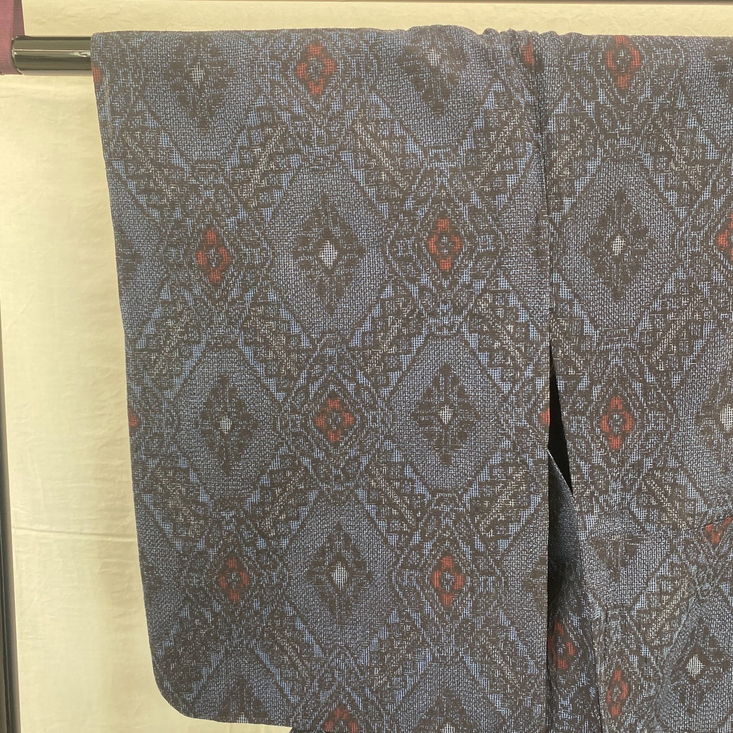 Japanese Vintage Kimono Silk Navy No Lining Oshima Tumugi Traditional Length57in15