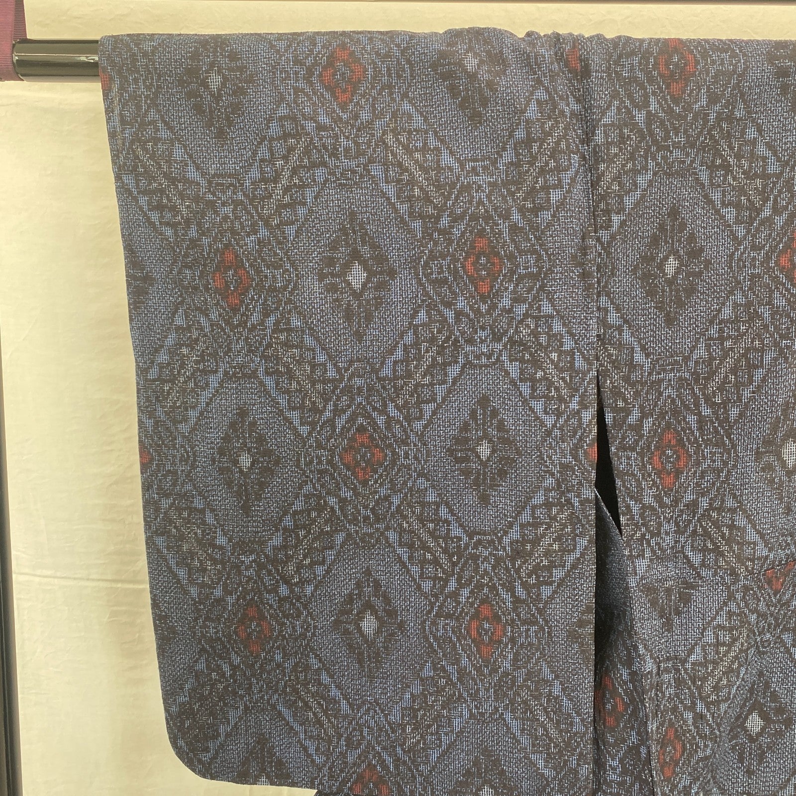 Japanese Vintage Kimono Silk Navy No Lining Oshima Tumugi Traditional Length57in15