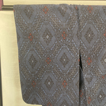 Japanese Vintage Kimono Silk Navy No Lining Oshima Tumugi Traditional Length57in15