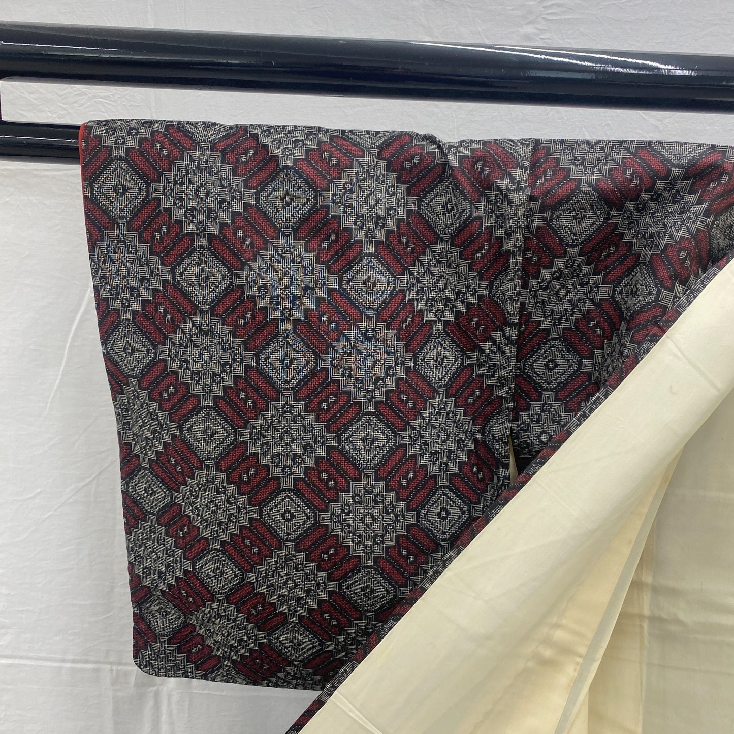 Japanese Vintage Kimono Silk Gray Oshima Traditional Authentic Length 59in4