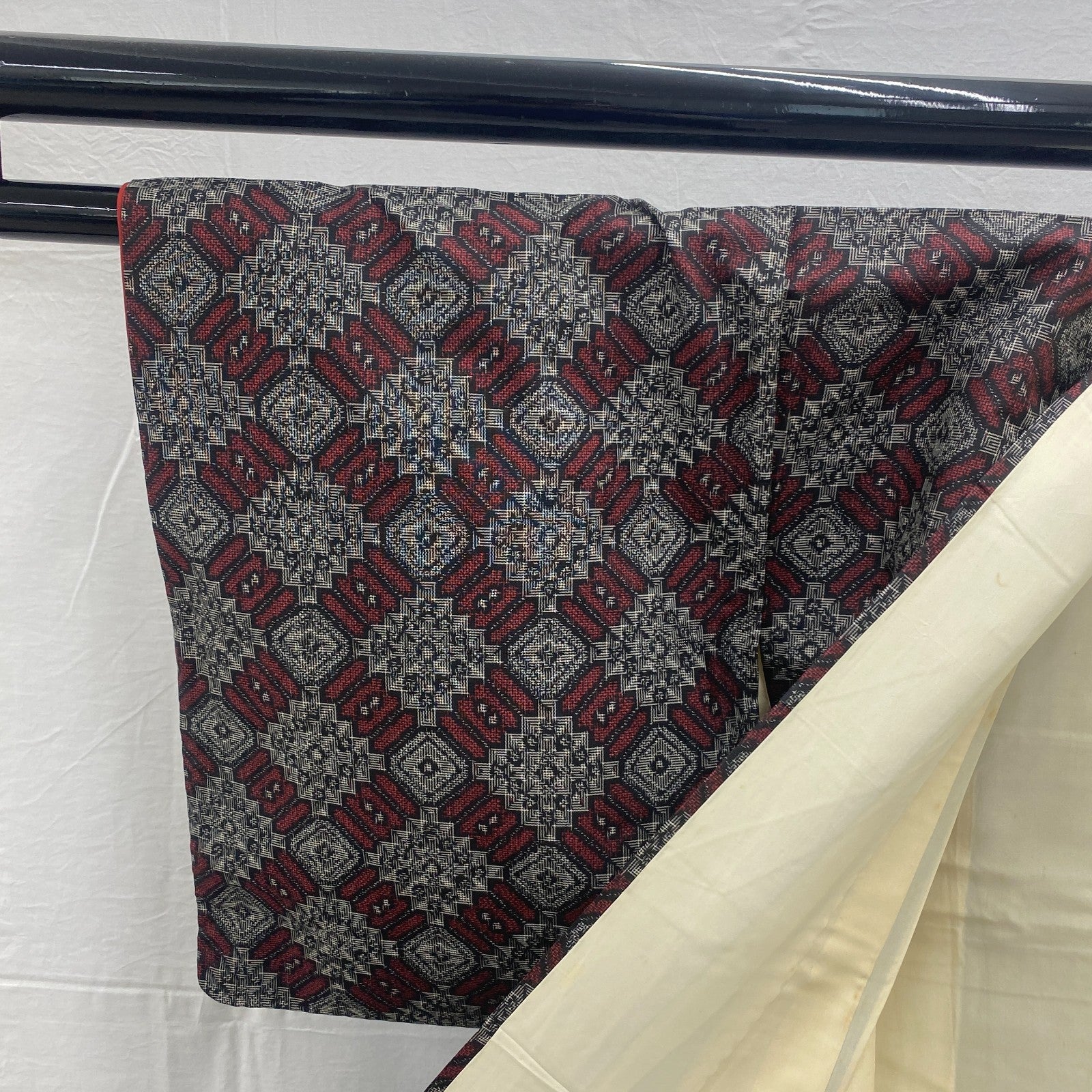 Japanese Vintage Kimono Silk Gray Oshima Traditional Authentic Length 59in4