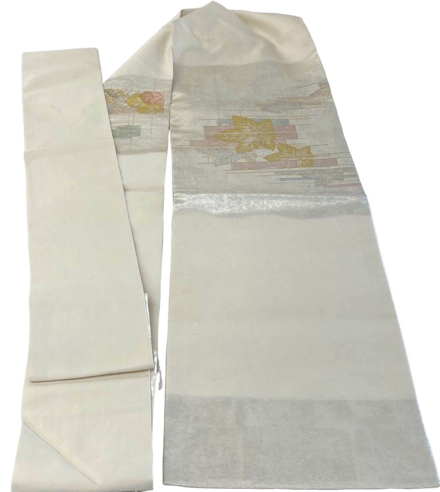 Japanese Vintage Kimono Nagoya Obi Polyester Silver Traditional Drit 144x 11 in0