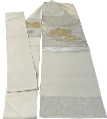 Japanese Vintage Kimono Nagoya Obi Polyester Silver Traditional Drit 144x 11 in0