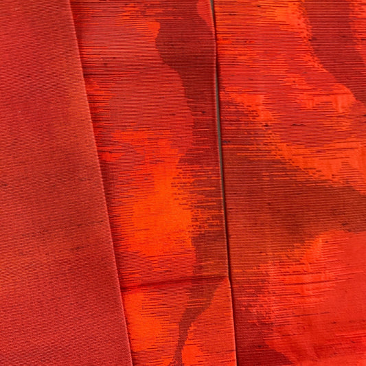 Japanese Vintage Kimono Nagoya Obi Polyester Red Traditional Authentic 136x 11in15