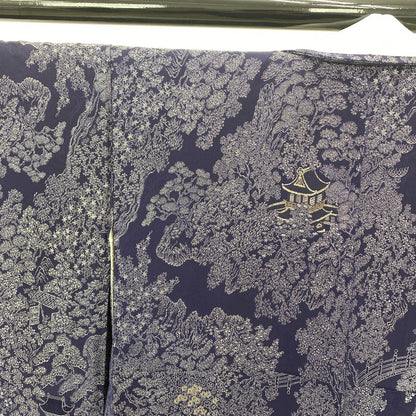 Japanese Vintage Kimono Silk Navy Komon Traditional Authentic Length 59 in16