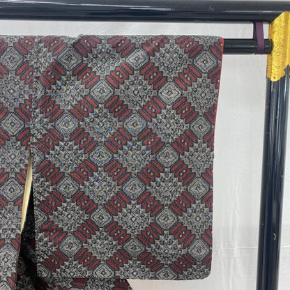 Japanese Vintage Kimono Silk Gray Oshima Traditional Authentic Length 59in18