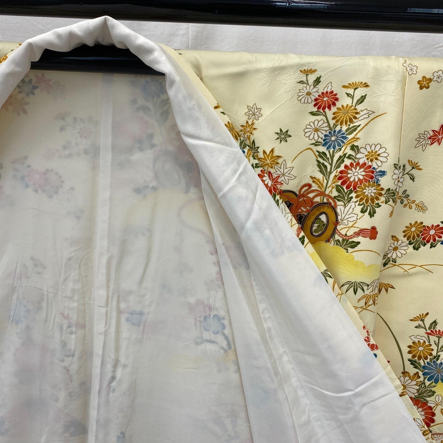 Japanese Vintage Kimono Polyester Yellow Komon Traditional Authentic Length 66in6