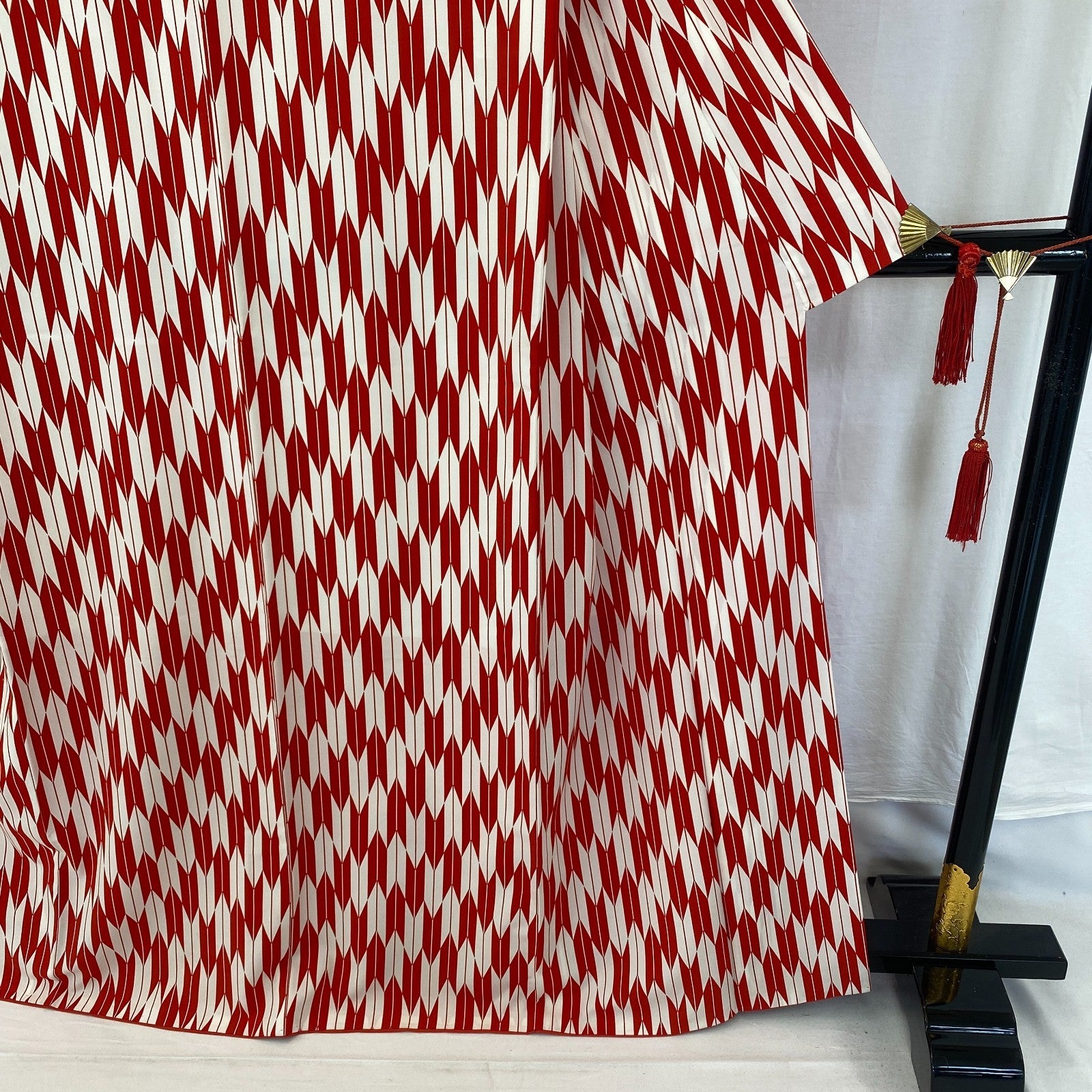 Japanese Vintage Kimono Cotton Red Komon Traditional Authentic Length 63 in22