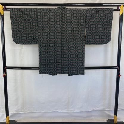 Japanese Vintage Kimono Haori Jacket Silk Gray Oshima Traditional Authentic 33in13