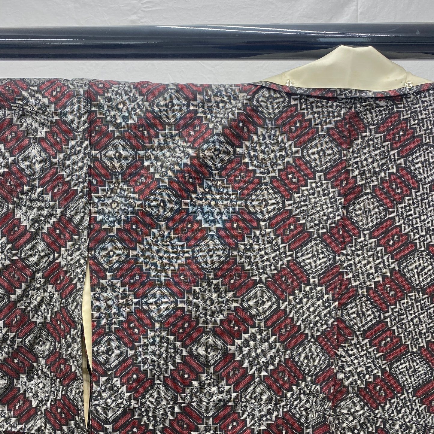 Japanese Vintage Kimono Silk Gray Oshima Traditional Authentic Length 59in16