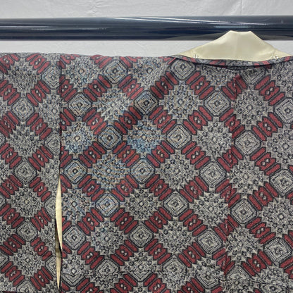 Japanese Vintage Kimono Silk Gray Oshima Traditional Authentic Length 59in16