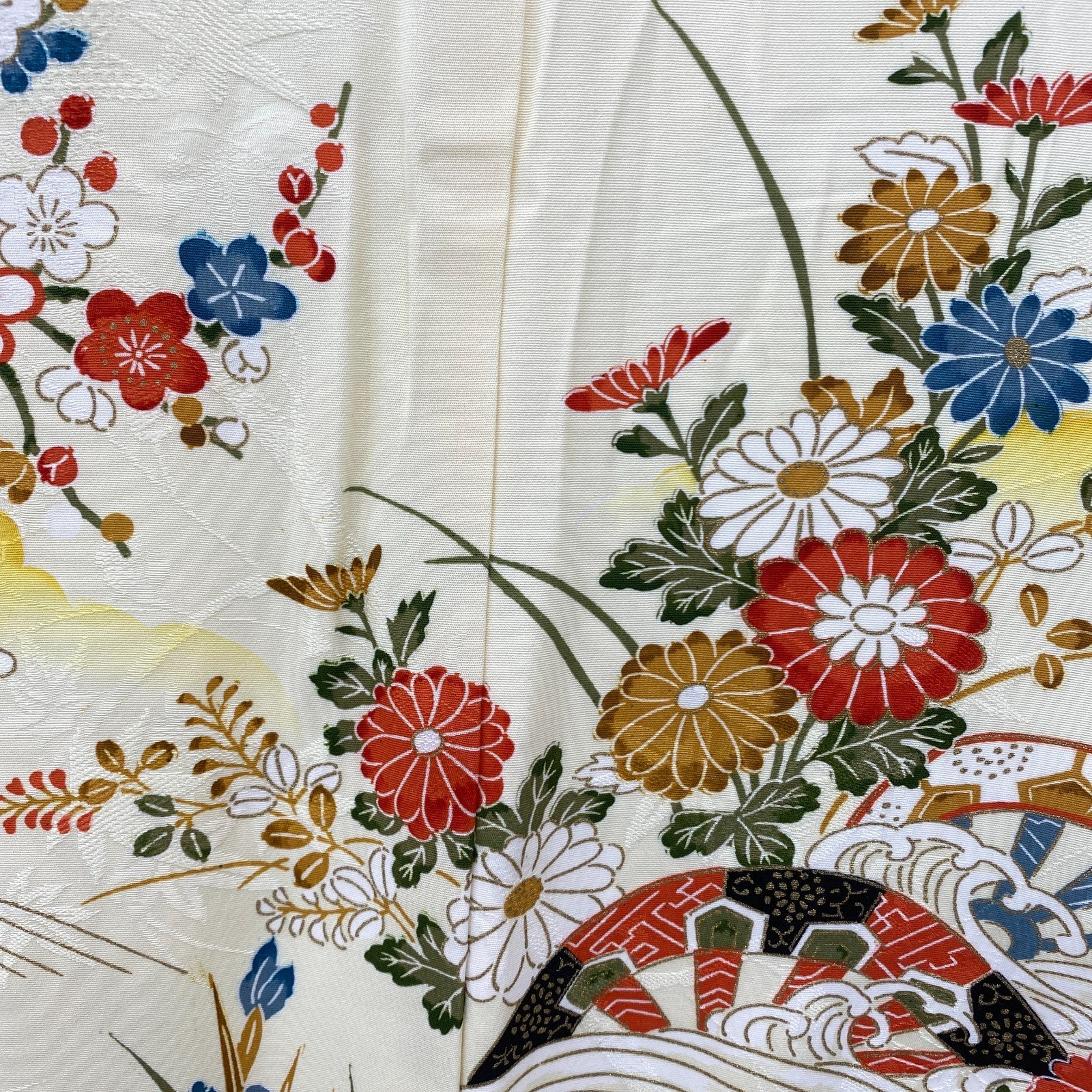 Japanese Vintage Kimono Polyester Yellow Komon Traditional Authentic Length 66in16