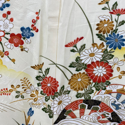 Japanese Vintage Kimono Polyester Yellow Komon Traditional Authentic Length 66in16