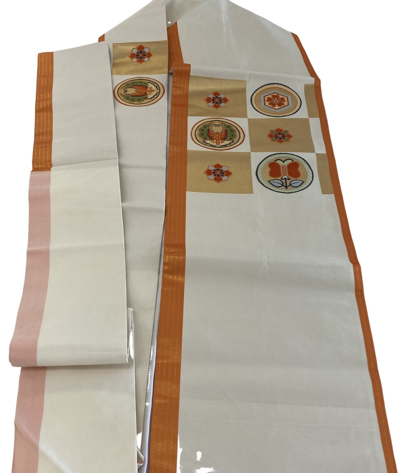 Japanese Vintage Kimono Nagoya Obi Cotton White Traditional Authentic 140 x 11in0