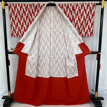 Japanese Vintage Kimono Cotton Red Komon Traditional Authentic Length 63 in2