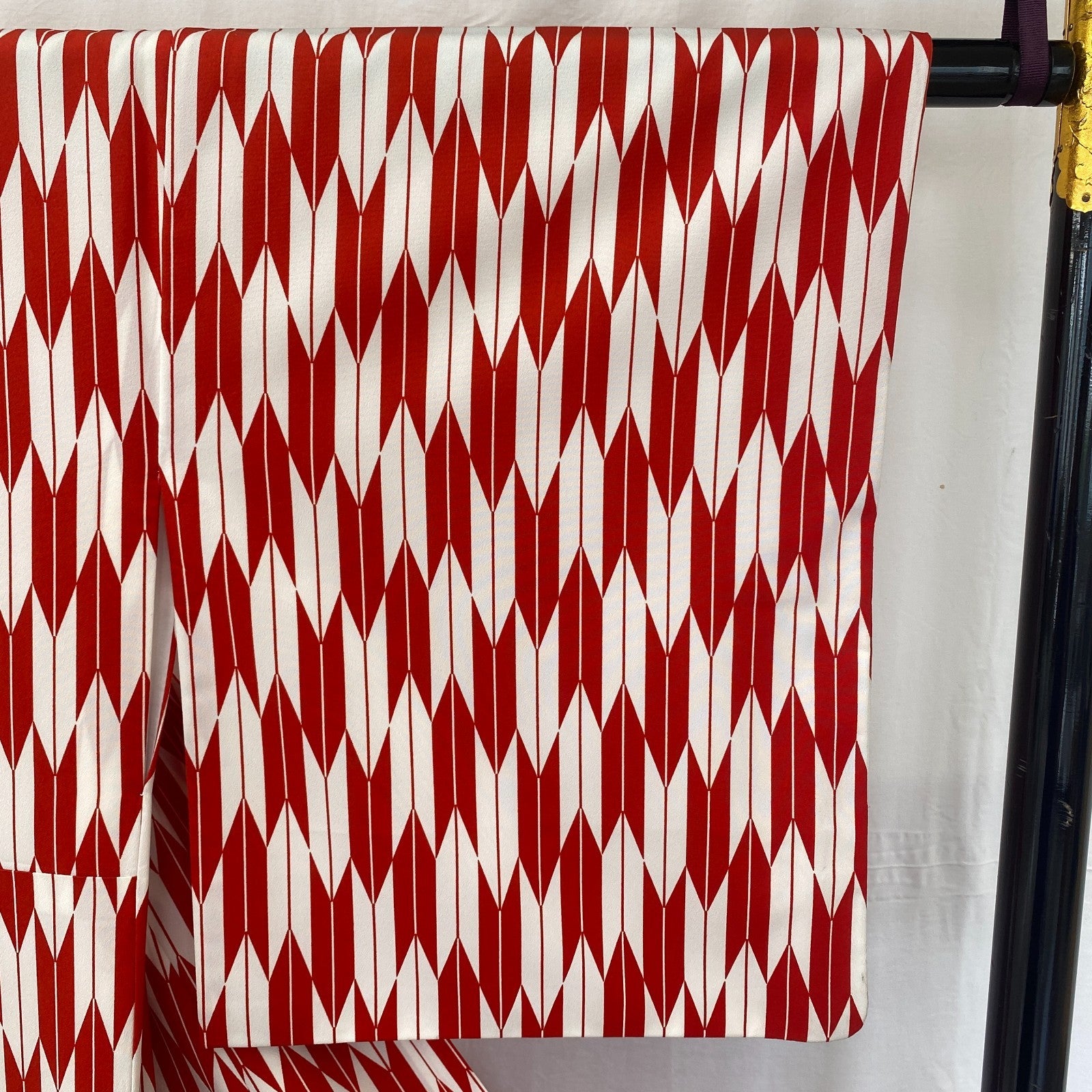 Japanese Vintage Kimono Cotton Red Komon Traditional Authentic Length 63 in18