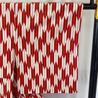 Japanese Vintage Kimono Cotton Red Komon Traditional Authentic Length 63 in18