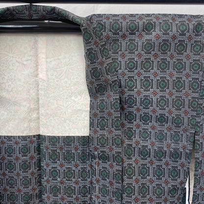 Japanese Vintage Kimono Haori Jacket Silk Gray Oshima Traditional Authentic 33in6