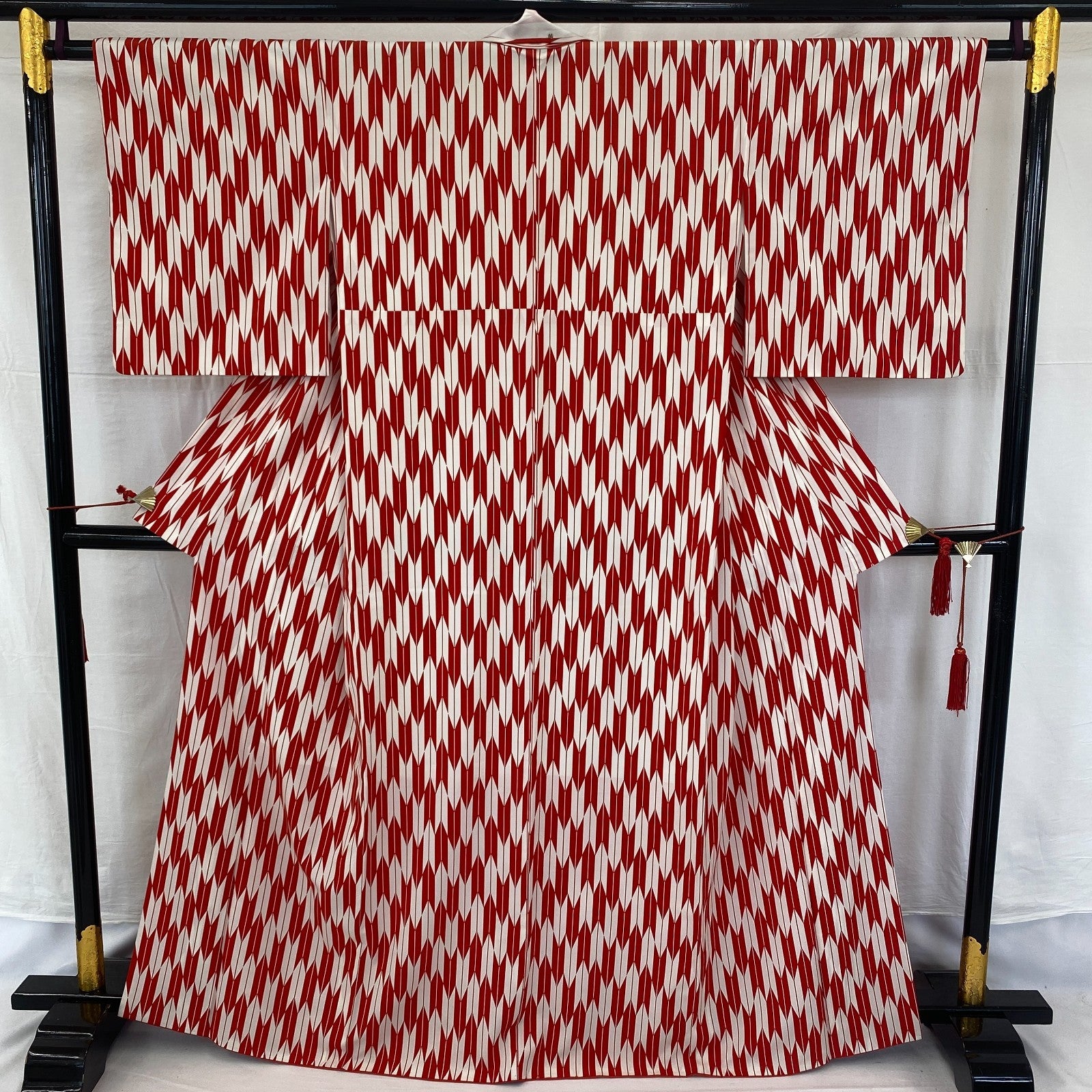 Japanese Vintage Kimono Cotton Red Komon Traditional Authentic Length 63 in13