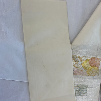 Japanese Vintage Kimono Nagoya Obi Polyester Silver Traditional Drit 144x 11 in21