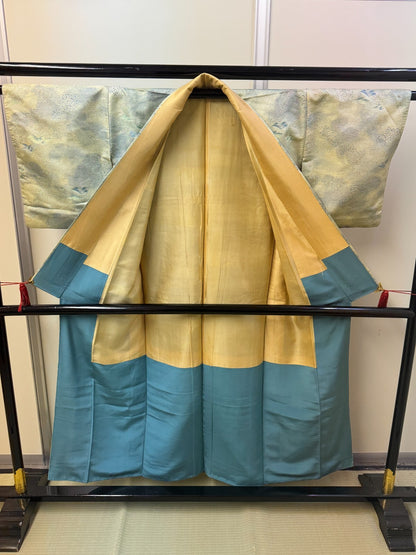 Japanese Vintage Kimono Silk Green Tsumugi Expensive Tradition Heigh 60.23in13