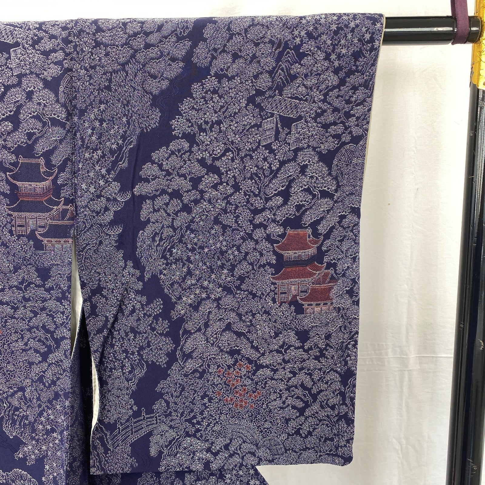 Japanese Vintage Kimono Silk Navy Komon Traditional Authentic Length 59 in18