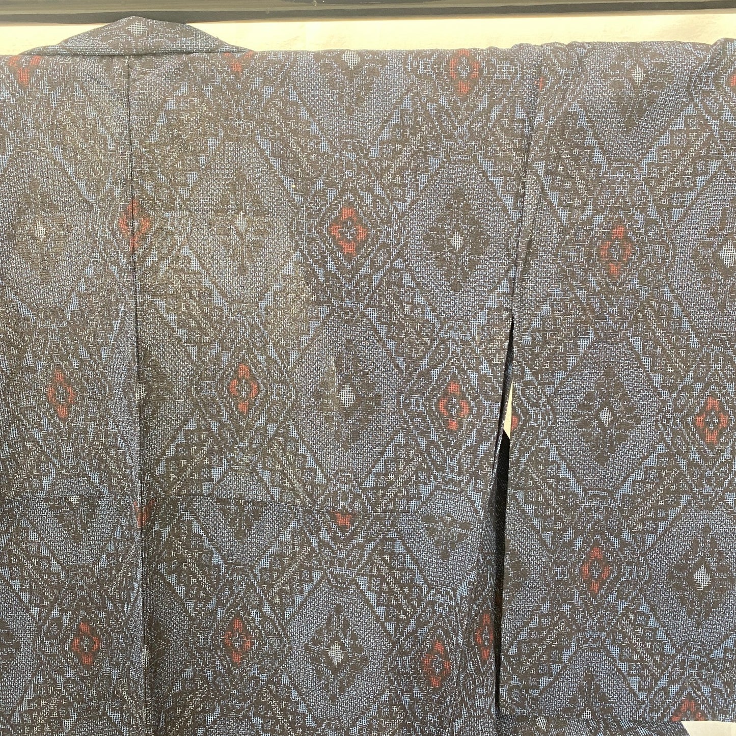 Japanese Vintage Kimono Silk Navy No Lining Oshima Tumugi Traditional Length57in17