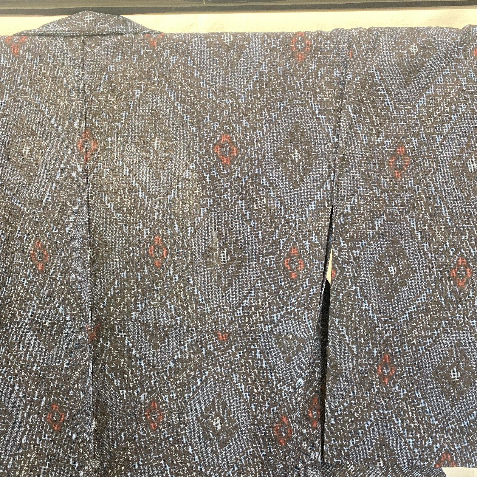 Japanese Vintage Kimono Silk Navy No Lining Oshima Tumugi Traditional Length57in17