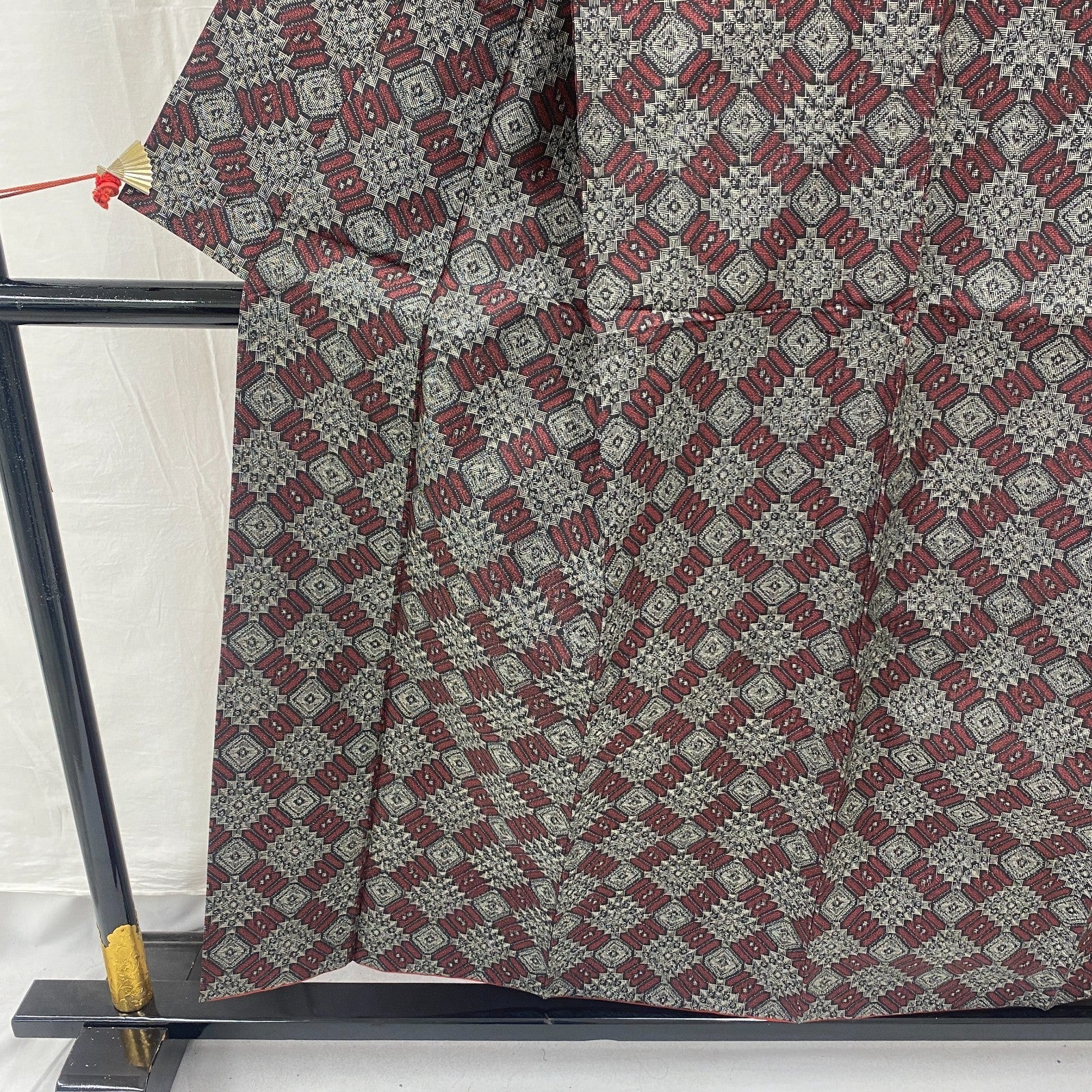 Japanese Vintage Kimono Silk Gray Oshima Traditional Authentic Length 59in20