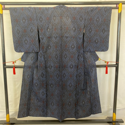 Japanese Vintage Kimono Silk Navy No Lining Oshima Tumugi Traditional Length57in13