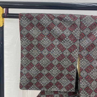 Japanese Vintage Kimono Silk Gray Oshima Traditional Authentic Length 59in15