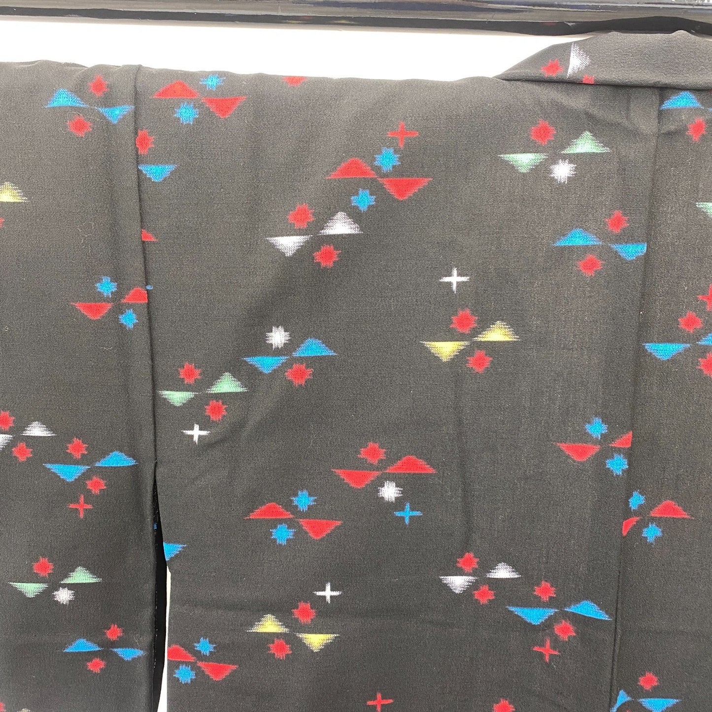 Japanese Vintage Kimono Haori Jacket Cotton Black Traditional Authentic 28 in15