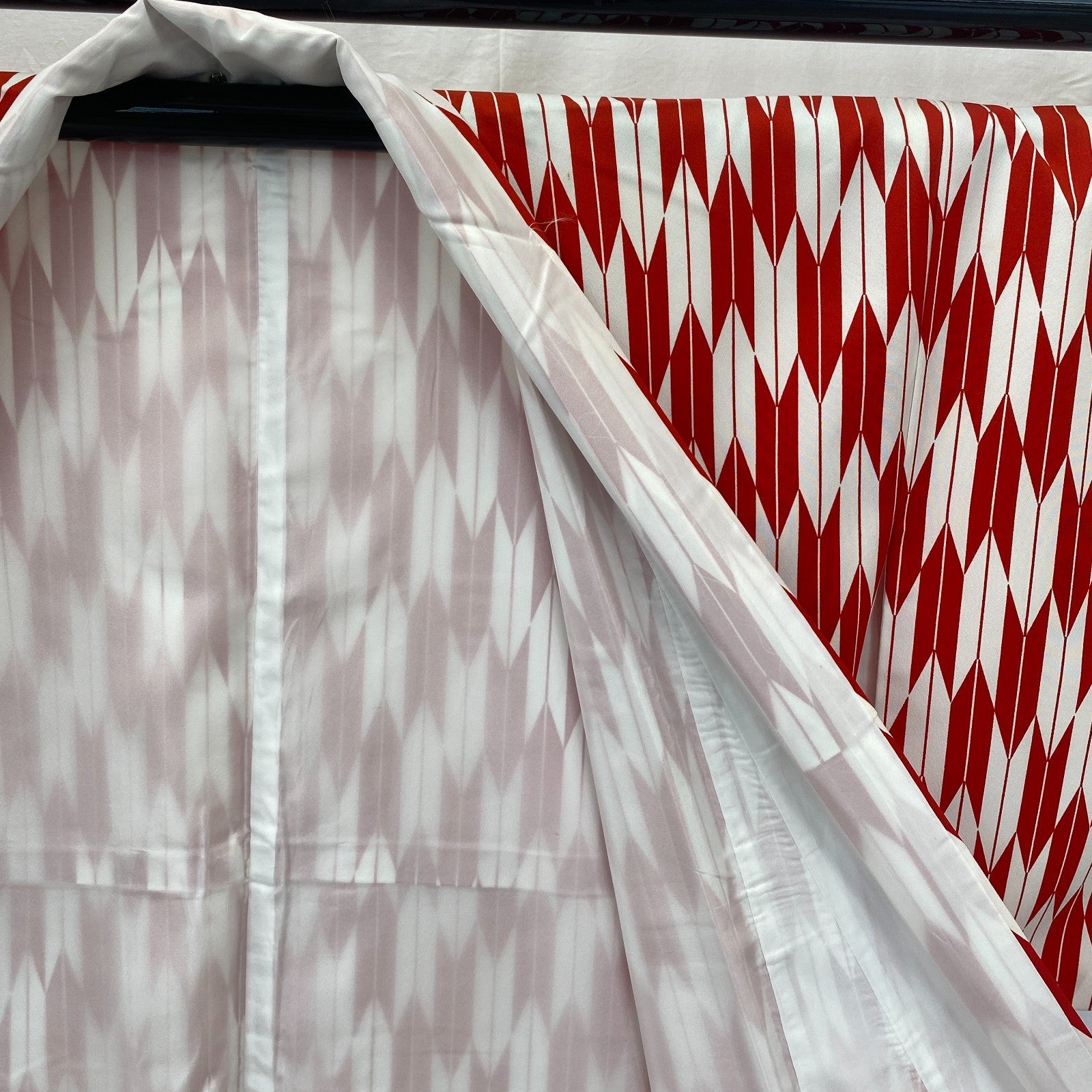 Japanese Vintage Kimono Cotton Red Komon Traditional Authentic Length 63 in6