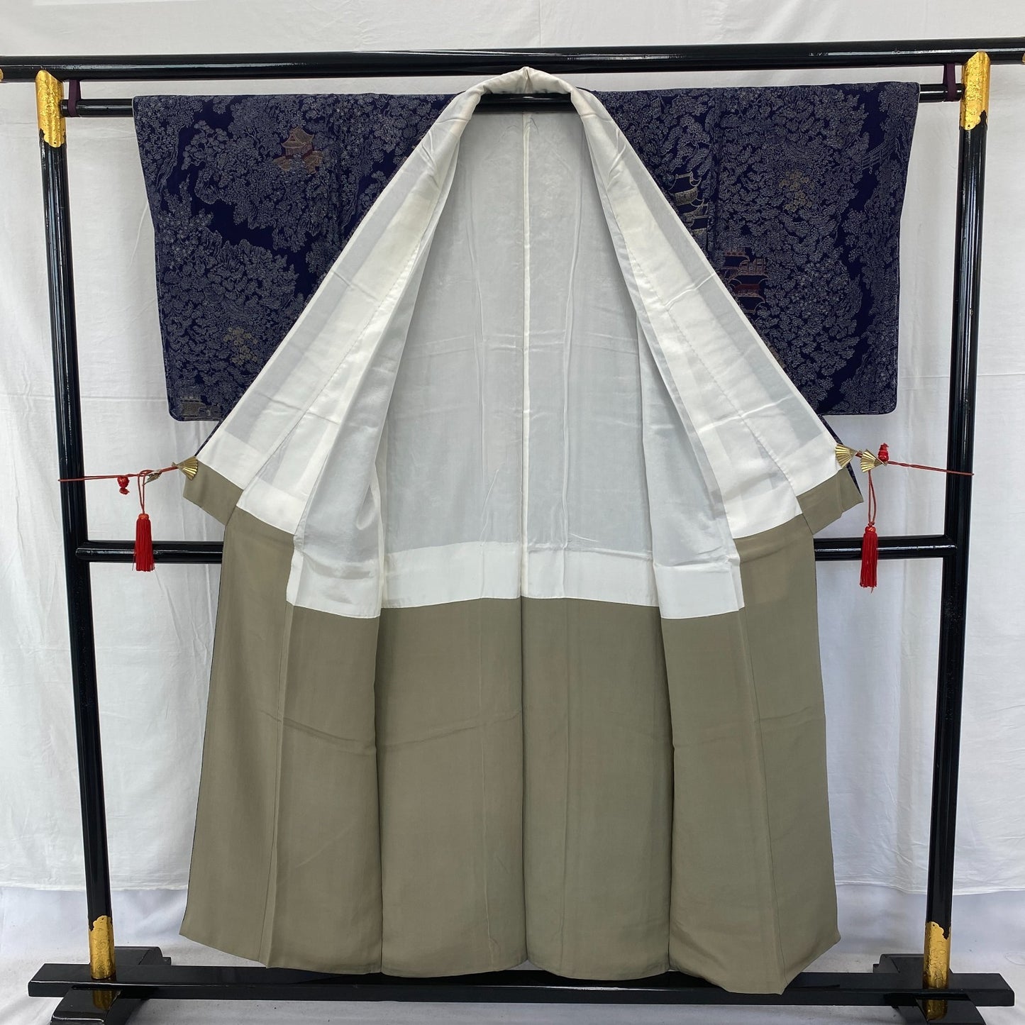 Japanese Vintage Kimono Silk Navy Komon Traditional Authentic Length 59 in2