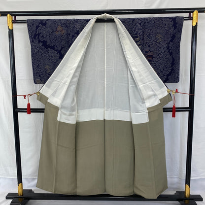 Japanese Vintage Kimono Silk Navy Komon Traditional Authentic Length 59 in2