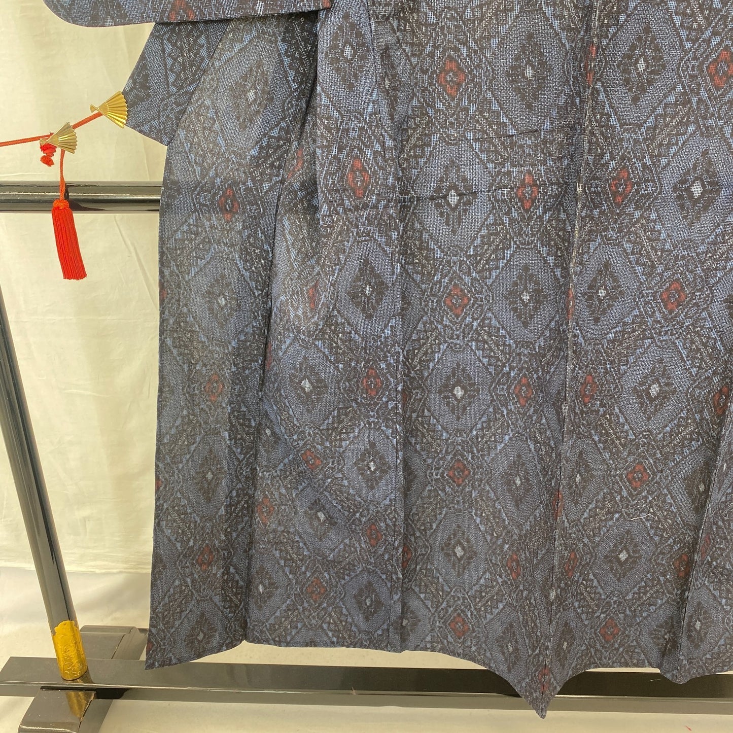 Japanese Vintage Kimono Silk Navy No Lining Oshima Tumugi Traditional Length57in20