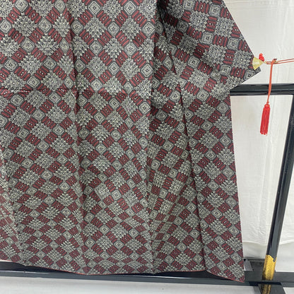 Japanese Vintage Kimono Silk Gray Oshima Traditional Authentic Length 59in22