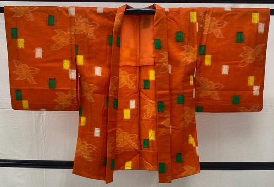 Japanese Vintage Kimono Haori Jacket Cotton Orange Traditional Authentic 31in0