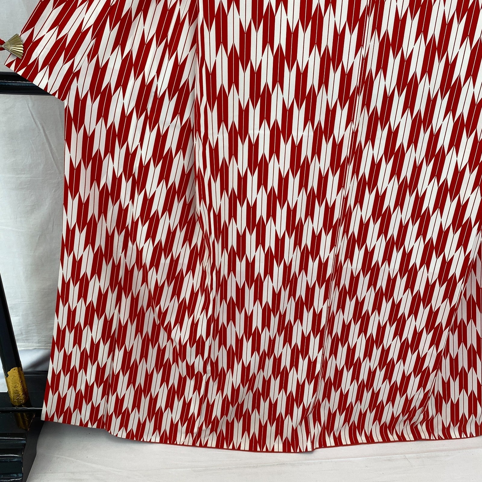 Japanese Vintage Kimono Cotton Red Komon Traditional Authentic Length 63 in20