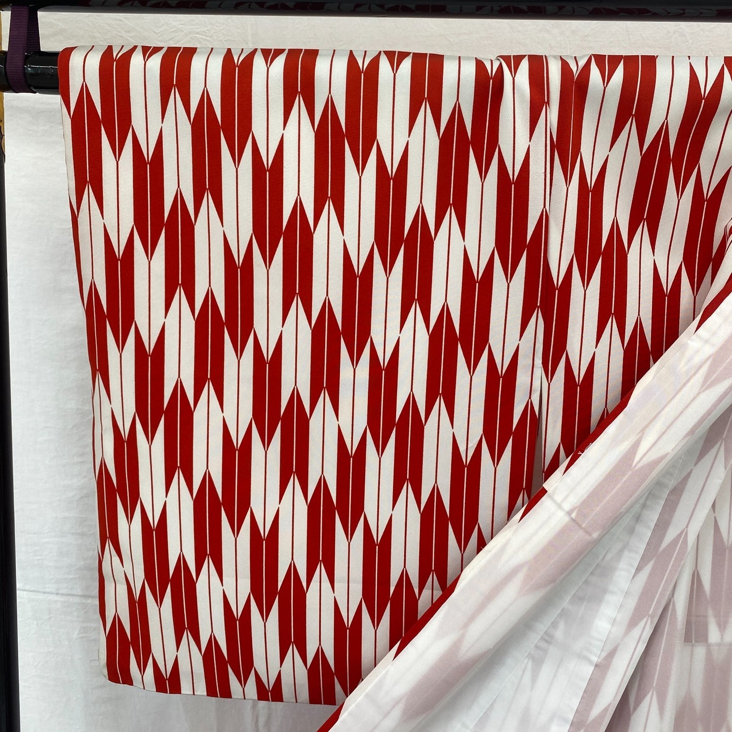 Japanese Vintage Kimono Cotton Red Komon Traditional Authentic Length 63 in4