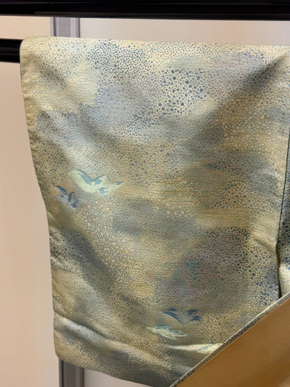 Japanese Vintage Kimono Silk Green Tsumugi Expensive Tradition Heigh 60.23in15