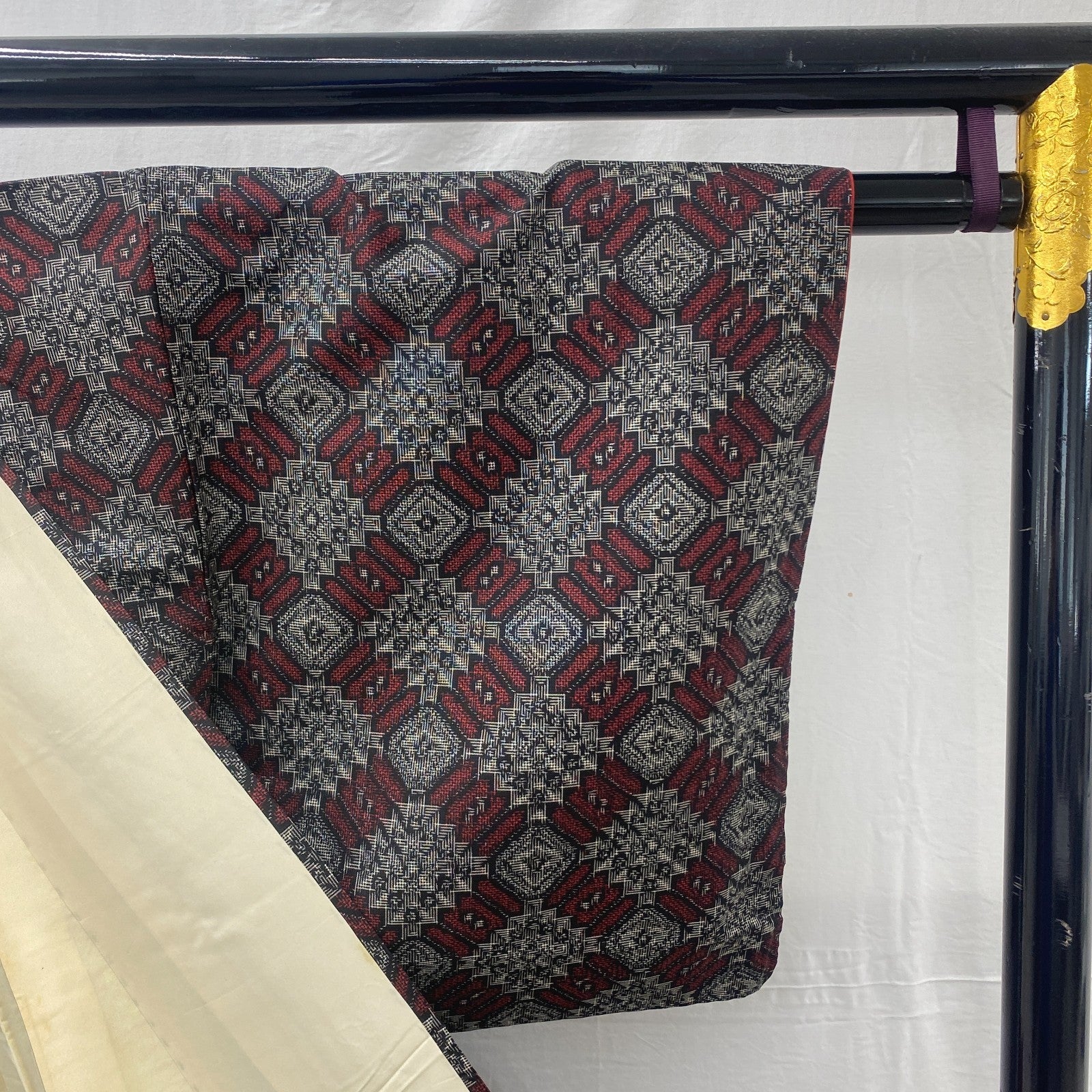 Japanese Vintage Kimono Silk Gray Oshima Traditional Authentic Length 59in7